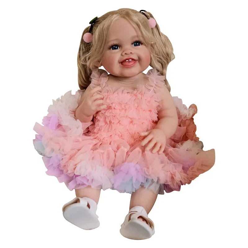 22Inch 55cm Full Body Silicone Doll Devi Toddler Doll Princess Girl Lifelike 3D Skin Art Doll with Hand Root Hair