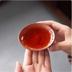 Traditional Chinese handmade dragon cup phoenix cup, three-dimensional relief carving, purple clay cup, tea ceremony, master cup
