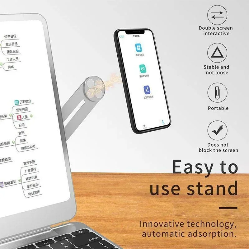 Soporte plegable magnético para teléfono, soporte de extensión multi pantalla ajustable, montaje lateral para laptop y tablet 2