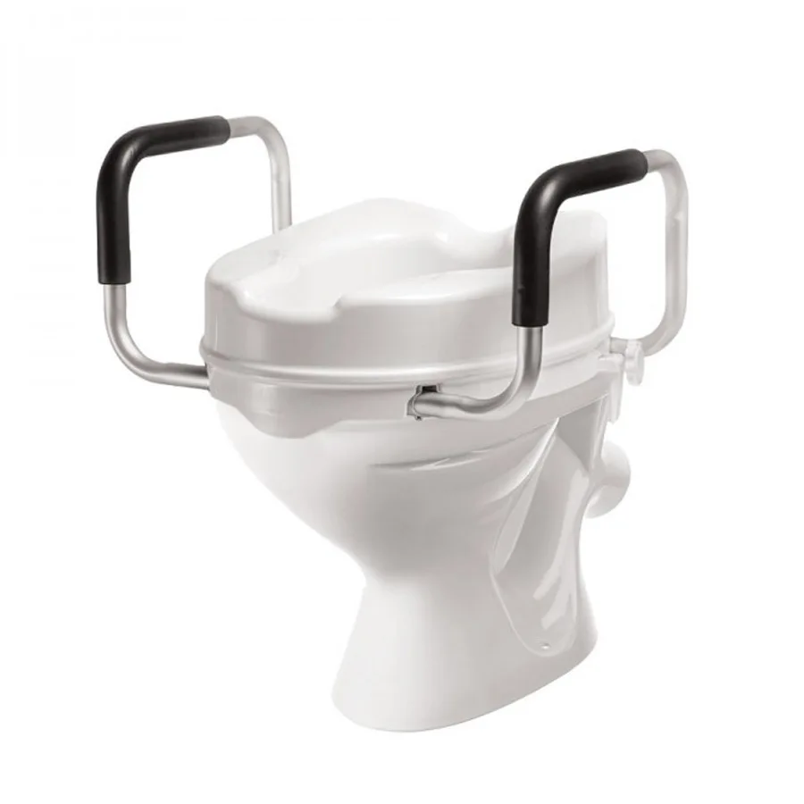 Raised Toilet Seat With Armrest Lid Aluminum Alloy 4 Inch Heightening Cushion Tool Free Installation Elderly Care