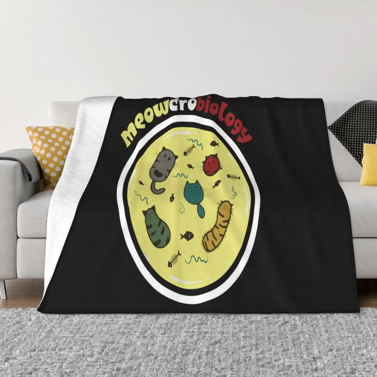 Meowcrobiology Funny Cat Microbiology Biology Science Teacher Lover Cheap Sale Throw Blanket