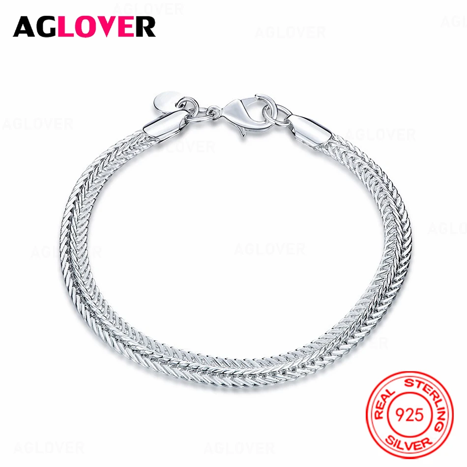 

AGLOVER 925 Sterling Silver Snake Chain 6MM Bracelet Fashion Charm Women Party Jewelry