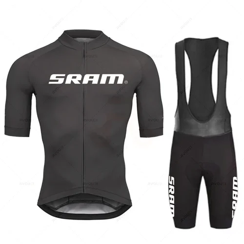 Imagen 1 del producto Conjuntos de Jersey de Ciclismo Sram Pro para Hombre, pantalones cortos con pechera, ropa de Bicicleta de manga corta, Maillot de Ciclismo para Hombre, conjuntos negros, 2024