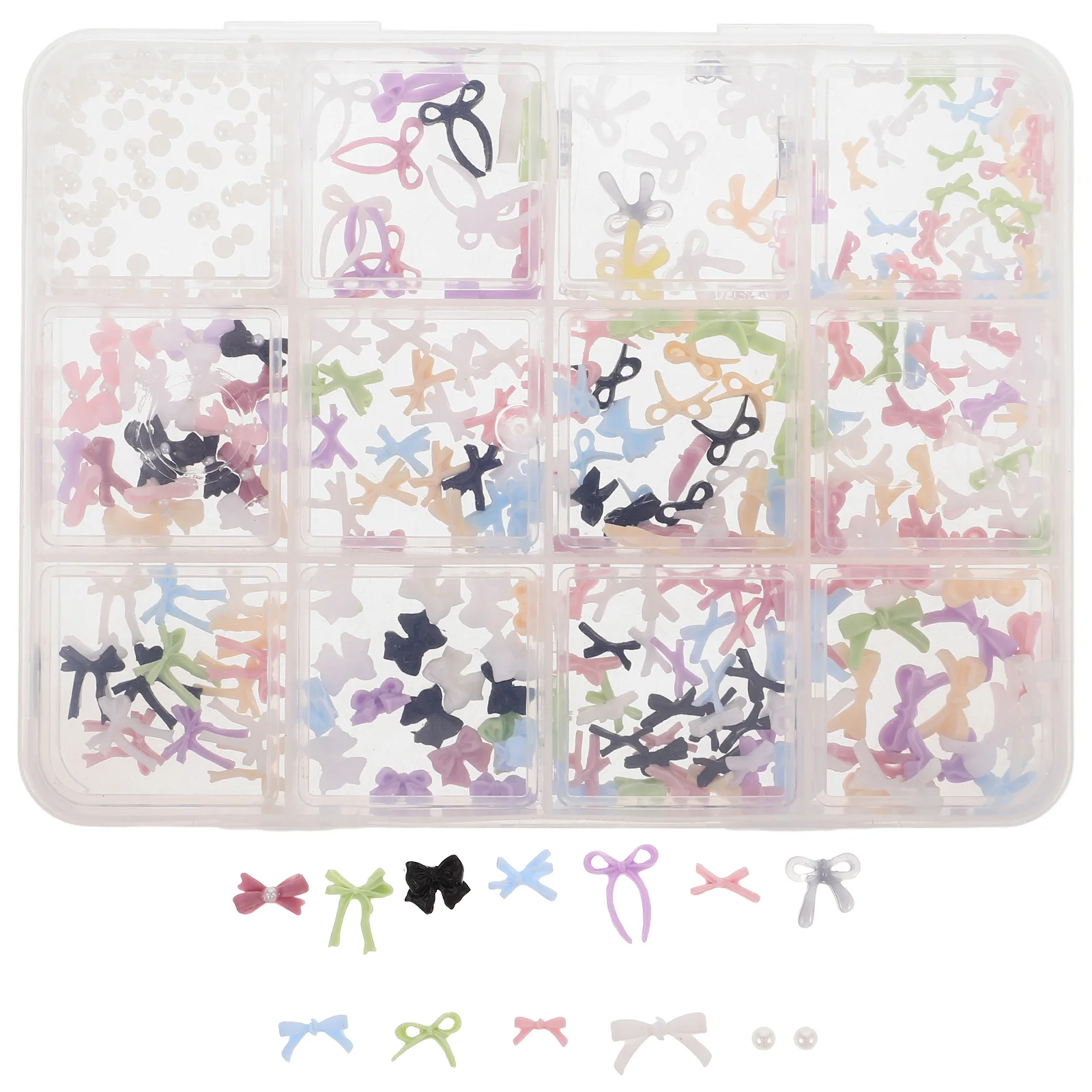 

DIY Fingernail Decorations 12-Compartment Box 3D Bow Charms Kawaii Sweet Style Nail Art Mixed Cartoon Elements