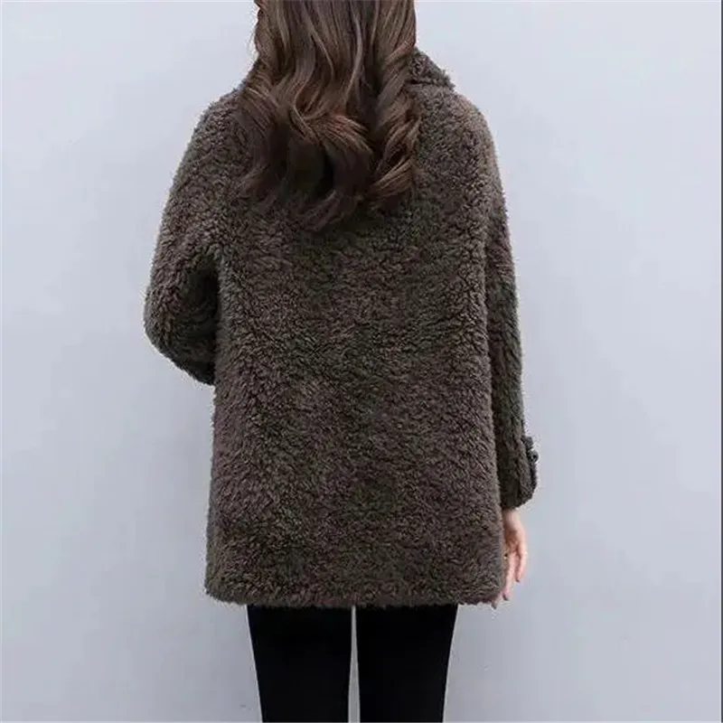 2023 Korean New Winter Lamb wool Jacket Women\'s Wear Fashion Slim Short Wool Coat 4XL Solid Casual Female Parkas Outwear Tops