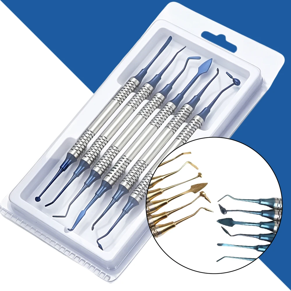 Dental Composite Resin Filling Spatula Set 6 Pcs with Ergonomic Thick Handle Restorative Dentistry Hand Instrument Kit