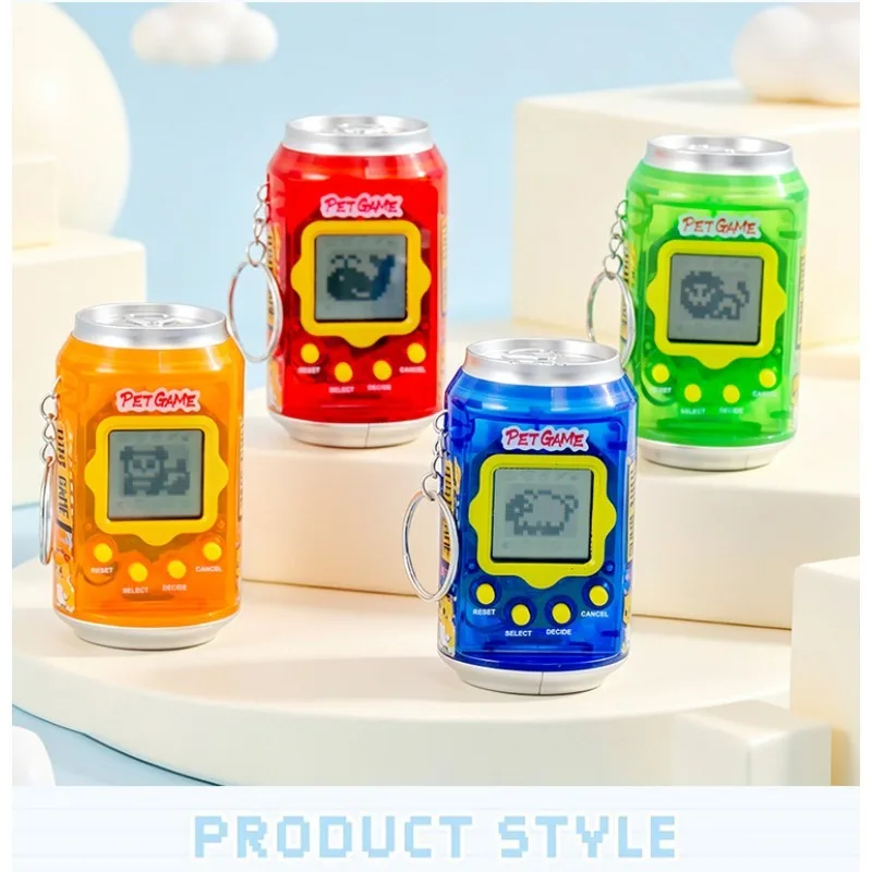 Creative Virtual Pet Game Keychain Portable Soda Can Shape Tamagotchi Electronic Toys Handheld Game Video Pet Machine Pendant