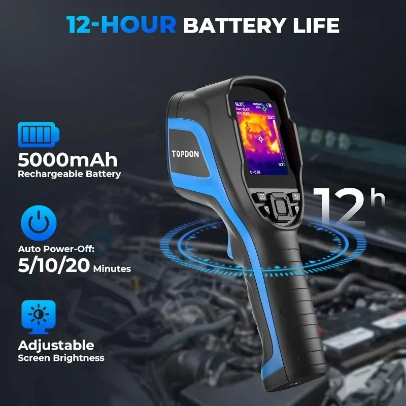 TC004 Thermal Imaging Camera, 256 x 192 IR High Resolution 12-Hour Battery Life Handheld Infrared Camera with PC Analysis