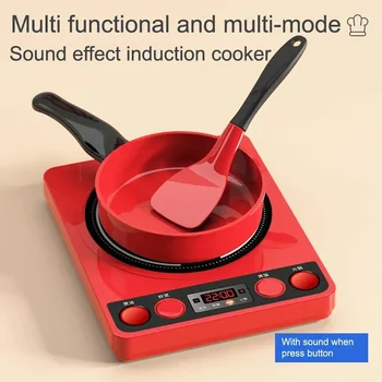 Kids Toys Red Kitchen Toys Pretend Play Simulation Food Cooking Girls Boys Educational Play House Interactive Toys for Children