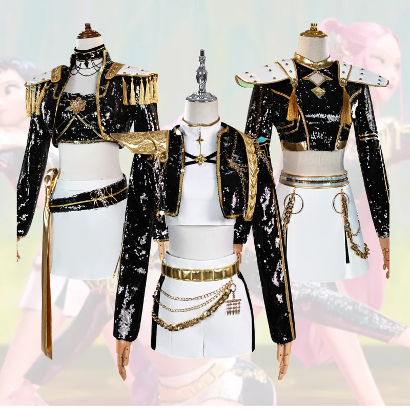 

Kpop Demon Hunter Huntrix Black Golden Rumi Zoey Mira Cosplay Costume Halloween Disfraz Mujer Suit Kids Adult Playing Outfit Set