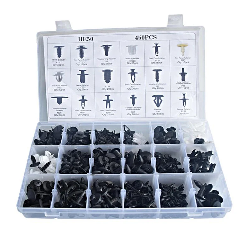 Auto Clips Fasteners Assortment Kit Fastener Rivets Assortment Plastic Box 18 Sizes & Applications Car Retainers Clips 450 PCS