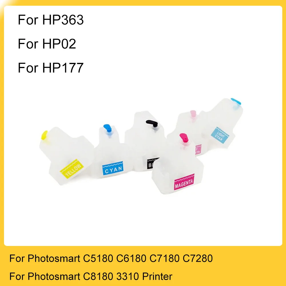 For HP363 Refillable Ink Cartridge HP177 HP02 Photosmart C5175 C5180 C5183 C5185 D7280 D7300 D7345 D7355 C6160 C6170 C6175 C6180