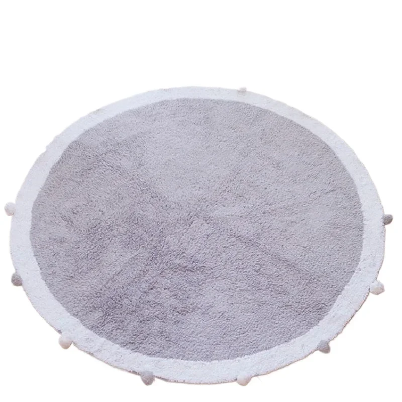 :Cotton Round Rug Nordic Soft Fluffy Floor Foot Mat Korean Style Baby Kids Bedroom Home Living Room Carpet Nursery Warm Decor