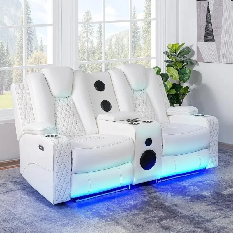 Power Reclining Loveseat Sofa with Wireless Charging, USB Ports, and Cup Holders for Home Theater and RV Use