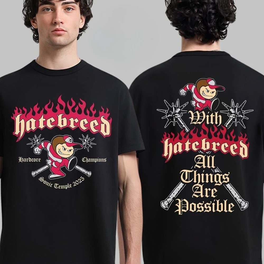 نادر Hatebreed سونيك معبد 2025 أبطال Merch المتشددين مع Hatebreed كل الأشياء ممكنة على الوجهين للجنسين تي شيرت #3