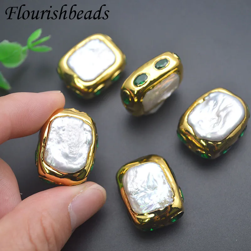 

5pcs Flat Square Shaped Natural Pearl Baroque Gold Plated Loose Beads DIY Jewelry Making Necklace