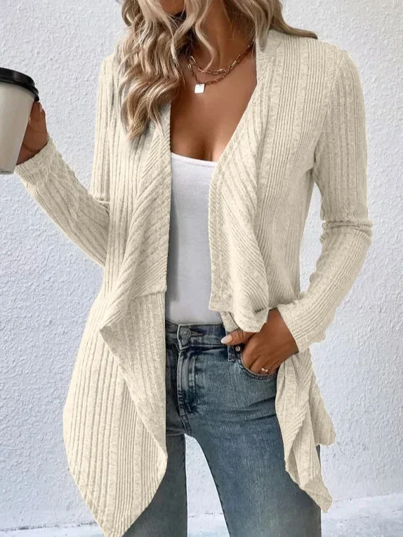 

2024 Autumn and Winter Solid Color Ribbed Knitted Cardigan Long Sleeve Sweater Casual Women's Wear Women Cardigan