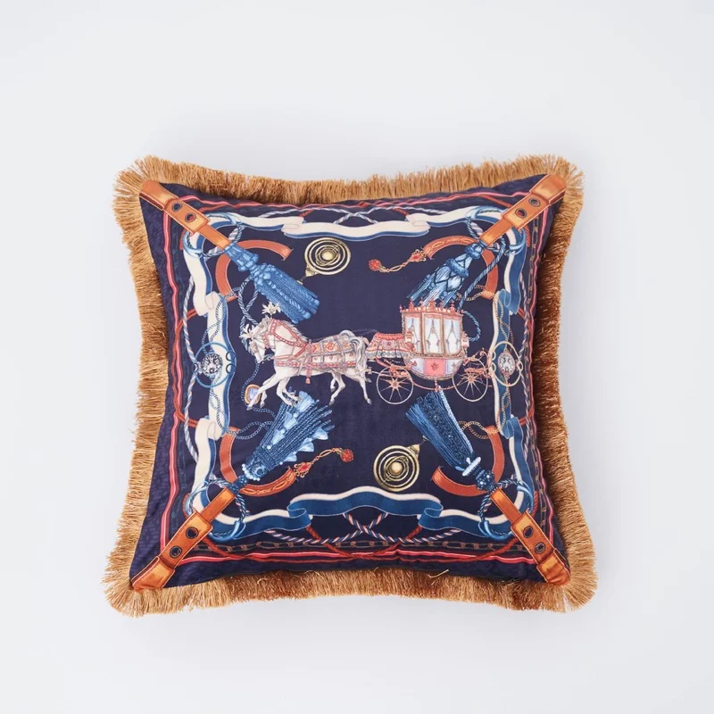 Retro Jungle Animal Collection Cushion Cover Luxury Gold Tassel Fringe Satin Pillowcase Tiger Leopard Sofa Couch Home Decor