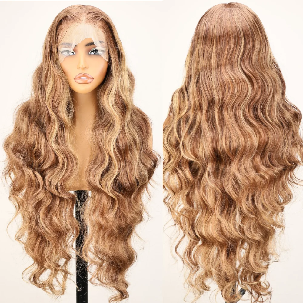 

Синтетические парики X-TRESS 13X6 Парики спереди на шнуровке для женщин 32-дюймовый длинный свободный волнистый парик с омбре золотого цвета с натуральными волосами ребенка для ежедневного использования