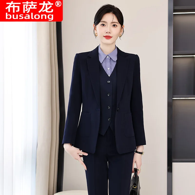 Gray Business Suit Women's Autumn and Winter Elegant Hotel Manager Formal Suit Work Clothes High Sense Small Suit