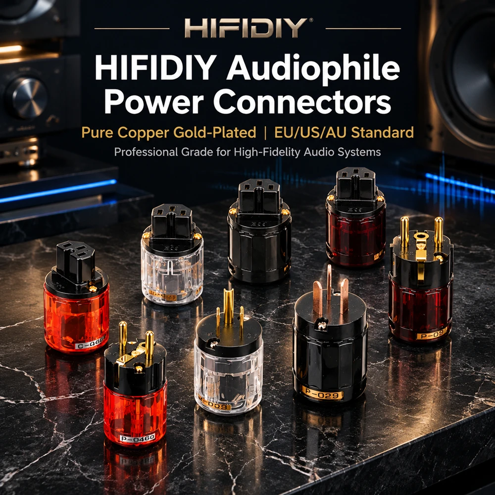HIFIDIY LIVE EU/US/AU Pure Copper Gold Plated Power Plug Tail Connector For HIFI Audio Power Supply Wire Connectors Red Black029