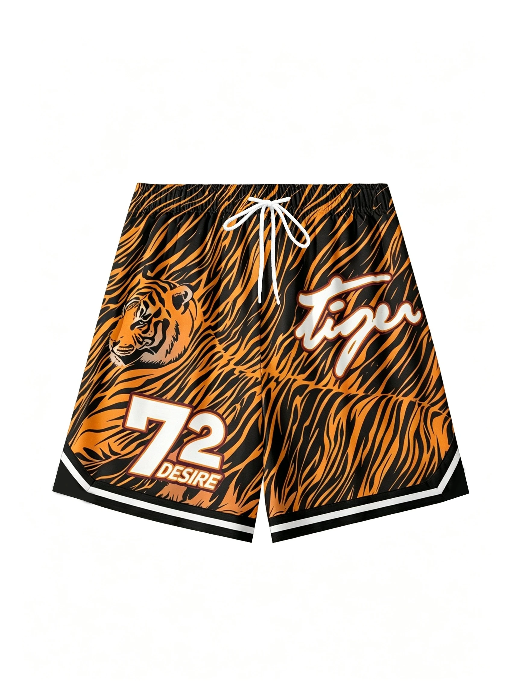 Retro Tiger Pattern Tiger Head Printed Shorts, Oversized Loose, Street Hip-hop, Sports Style,fitness Training,running,daily Life