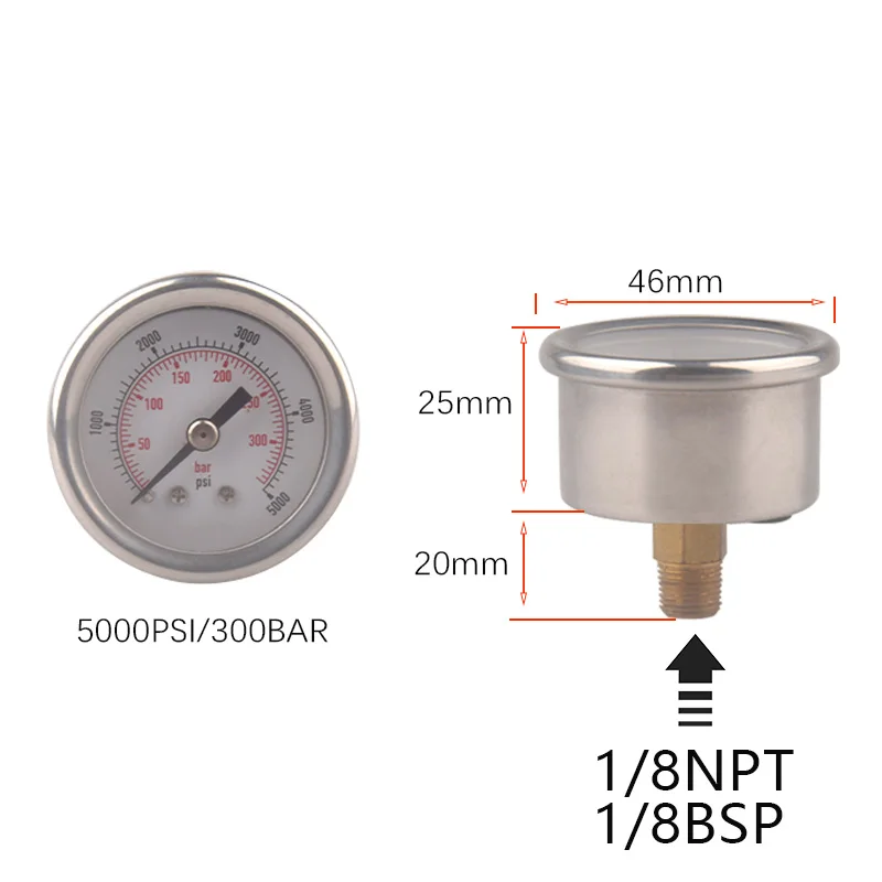 HPA M10*1 1/8BSP 1/8NPT Pressure Gauge Big Manometer PSI BAR MPA For Compressor Station Scuba Pneumatic Equipment Fittings