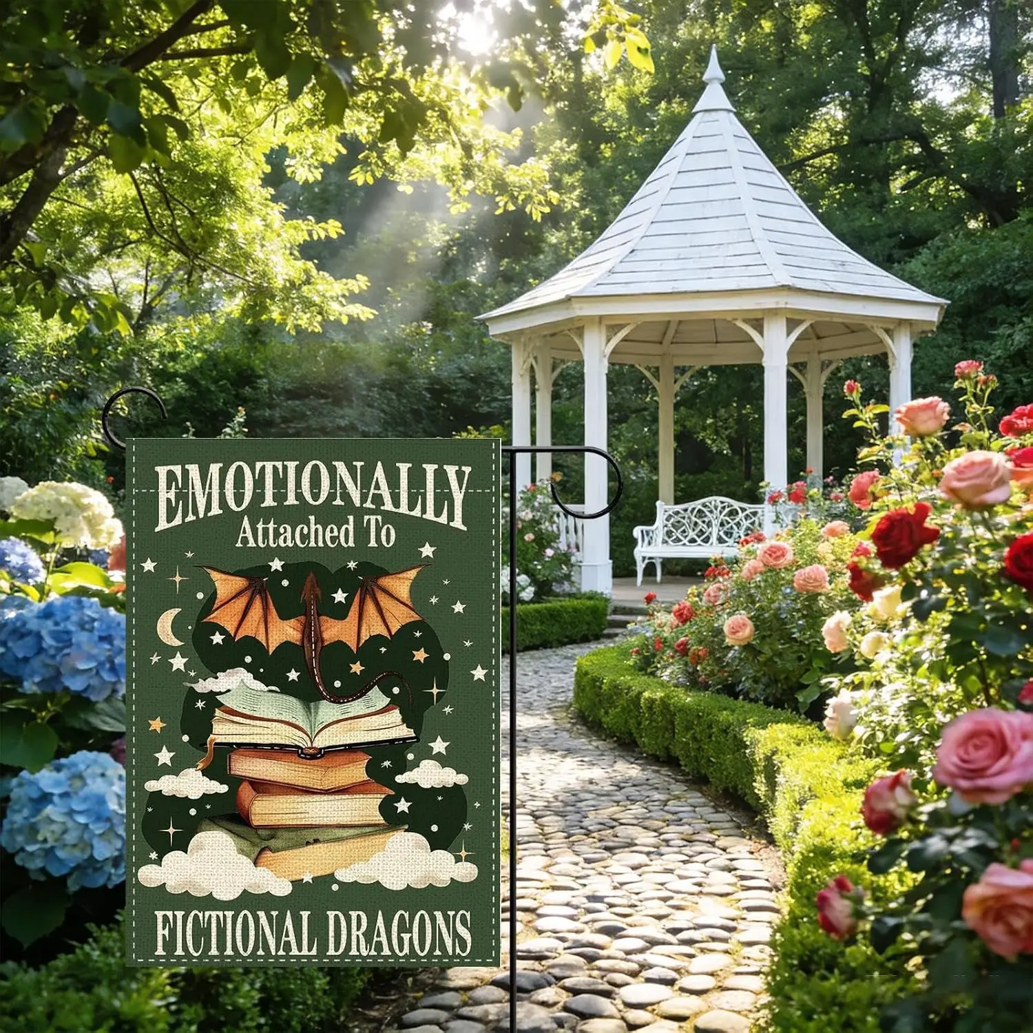 Emotionally Attached To Fictional Dragons Garden Flag, Fantasy Book Reading Corner Library Small Yard Outside Decoration, Re jjp
