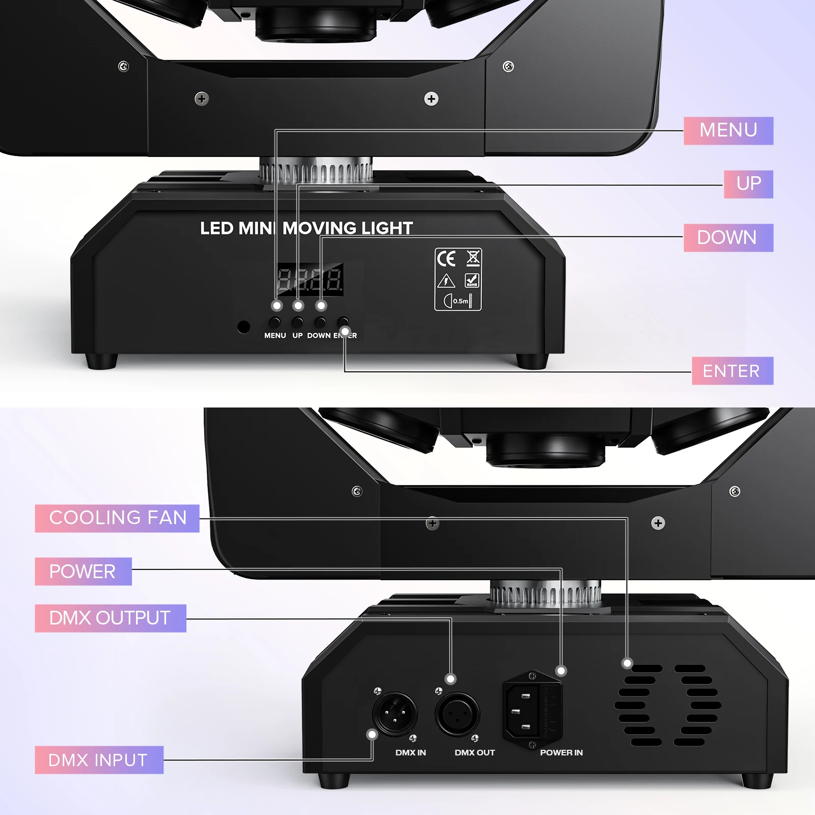 Imagem -06 - Somspot-led Moving Head Light Feixe de Luz Estroboscópica Som Ativado Stage Lighting Effect Disco Party Lights 180w Rgbw em Dmx512