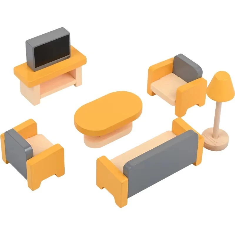 

Toddler playhouse toys Wooden doll house Furniture set Accessories Wooden toys