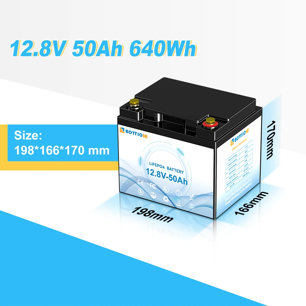 Batería LiFePO4 recargable con BMS, almacenamiento de energía de 12V, 50Ah, 640WH, fosfato de hierro y litio, 50Ah, Stock en la UE