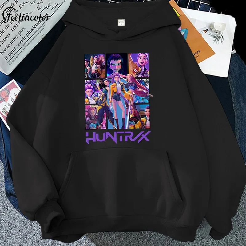 

Kpop Demon Hunters Huntrix Saja Boys Hoodie Autumn Winter Casual Graphic Pullover Oversized Lavender Hood Jacket with Pocket