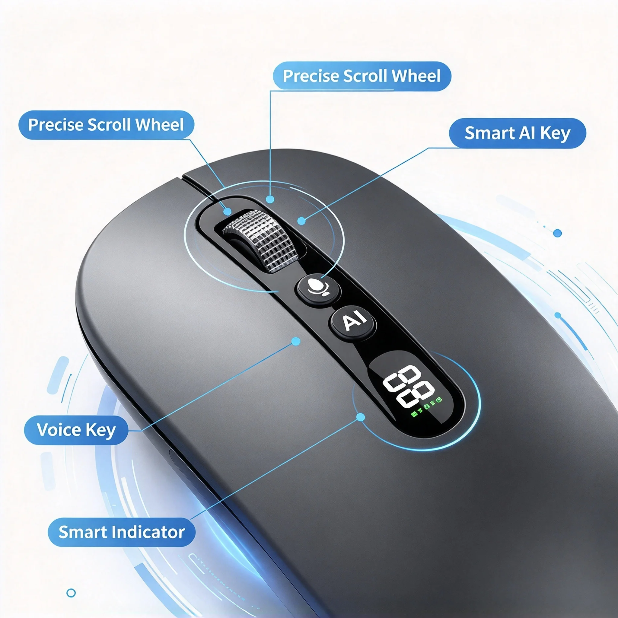 Wireless 2.4G Bluetooth Office Voice AI Mouse Ergonomic Design Typing Recording Deepseek Optical Mouse For PC Computer Laptop