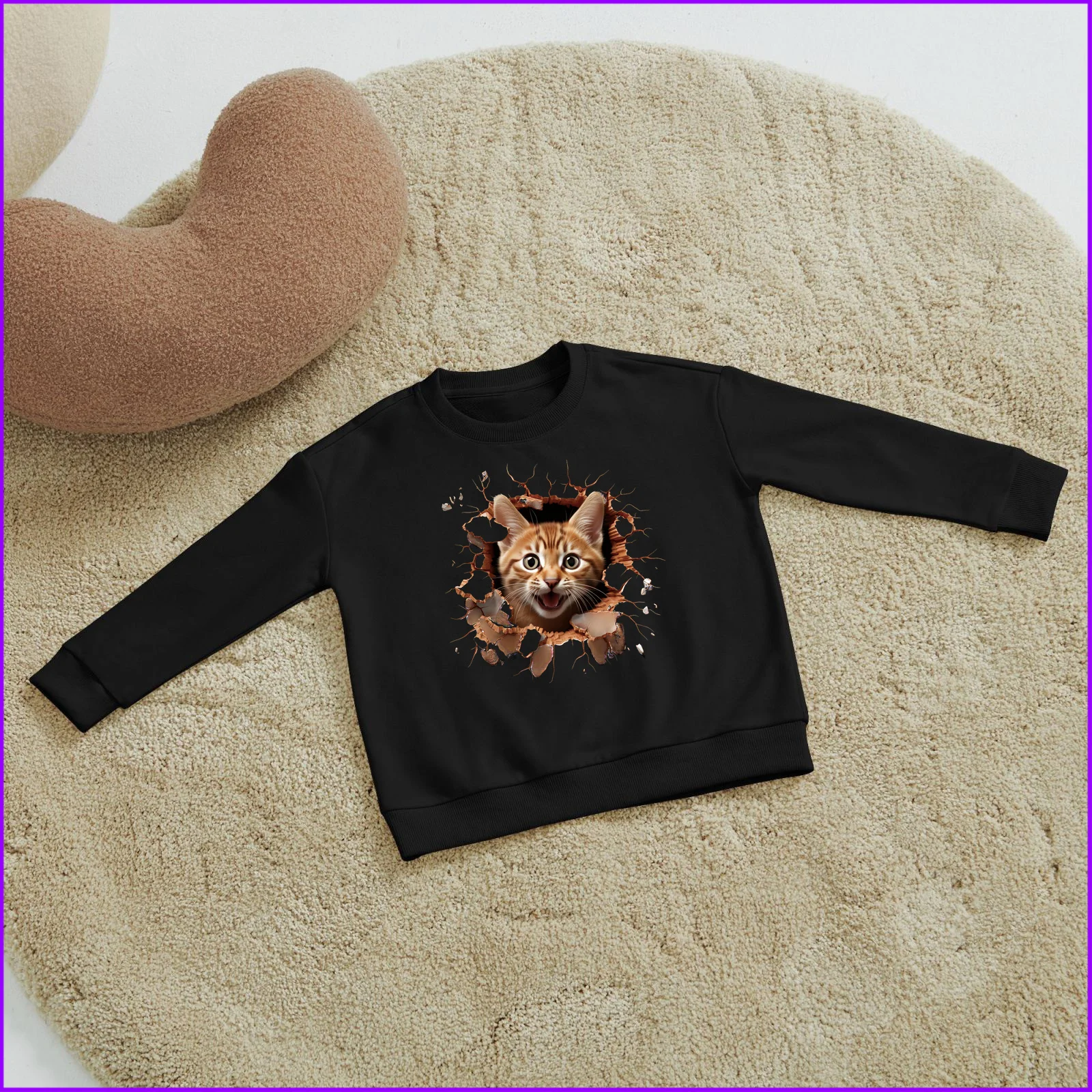 3D A cat looks through a hole in a white paper SJA100C Kids boys girls hoodies sweatshirts designer luxury pink chile cosplay