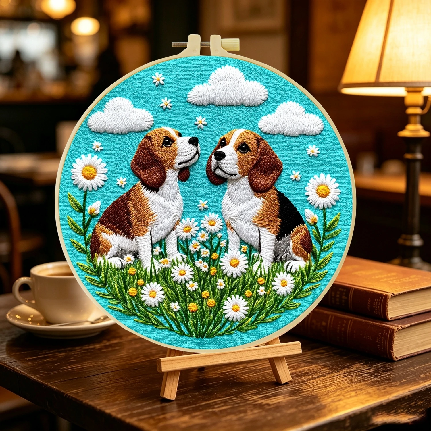 1 Set Daisy Beagles DIY-Stickerei-Set für Anfänger, Stick-Starter-Kit, Kreuzstich-Kunstgeschenk, Nadelarbeiten – Detail 4