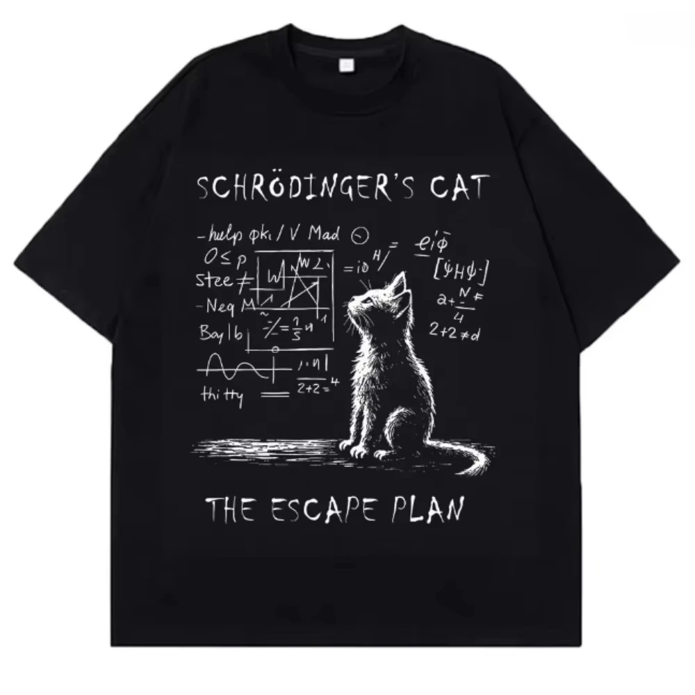 Schrödinger Katze Physik Quanten Kreativdruck Sommer Kurzarm Baumwoll-T-Shirt 2026 Sommer Herren Damen Streetwear – Detail 3