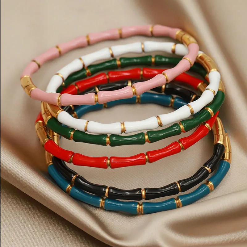 Stainless Steel Metal Multicolor Bamboo Bangles&bracelets for Women Fashion Brand Jewelry Simple Style Bangles Accessories