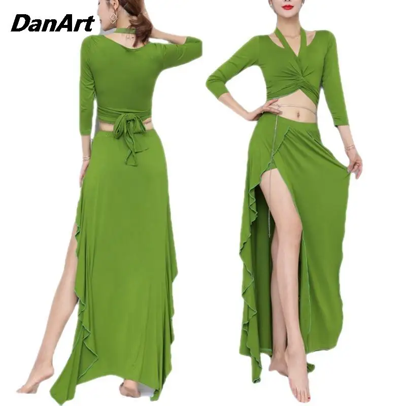 

Women Elegant Tops and Split Skirt Suit Costume Belly dance set for women Training set Sexy Slim Autumn and Winter Long Dress
