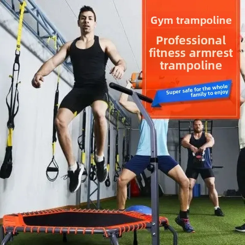 Foldable Fitness Trampoline with Handlebar for Adults, Home Mini Rebounder Indoor Exercise Sports Bouncing Training Equipment