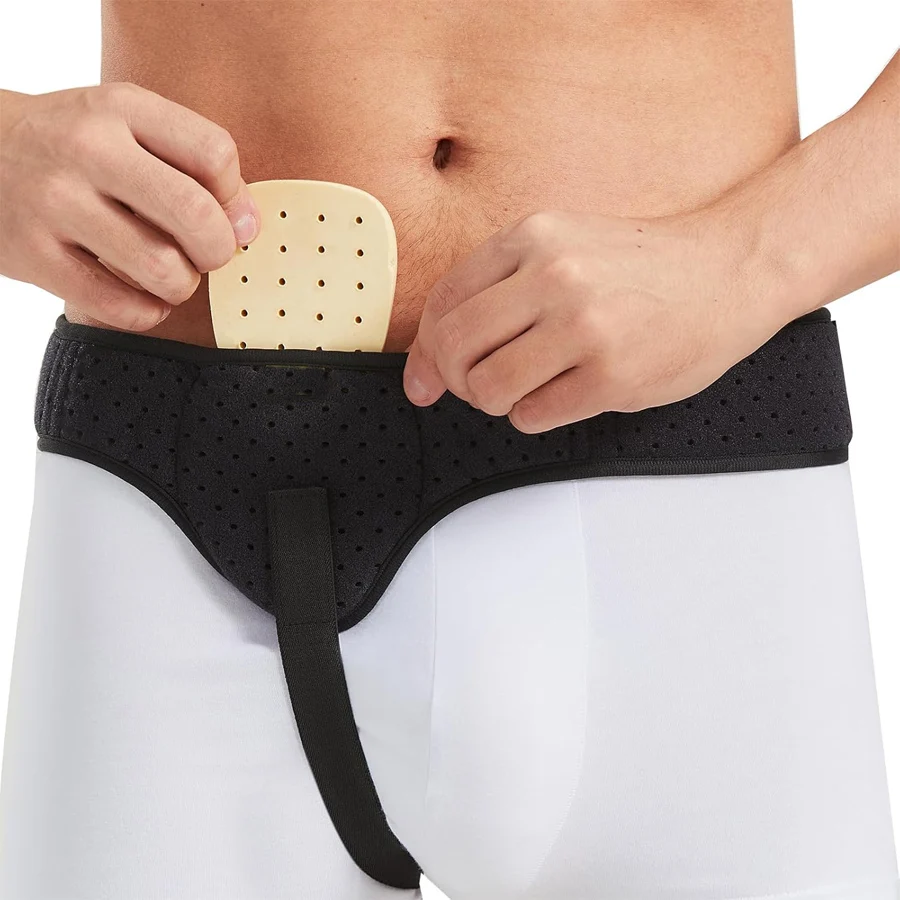 Unisex Inguinal Hernia Support Belt - Left/Right Side Inguinal Hernia Support with Removable Compression Pads, Black