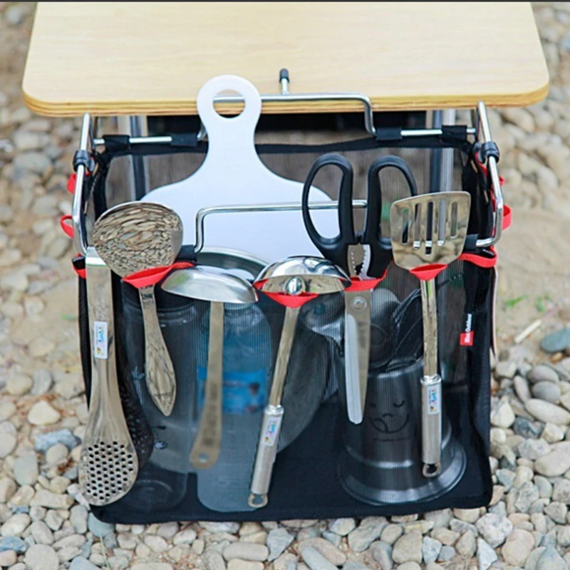 Grade de armazenamento portátil suporte de mesa de piquenique para acampamento ao ar livre kit churrasco prateleira cozinha armazenamento saco líquido