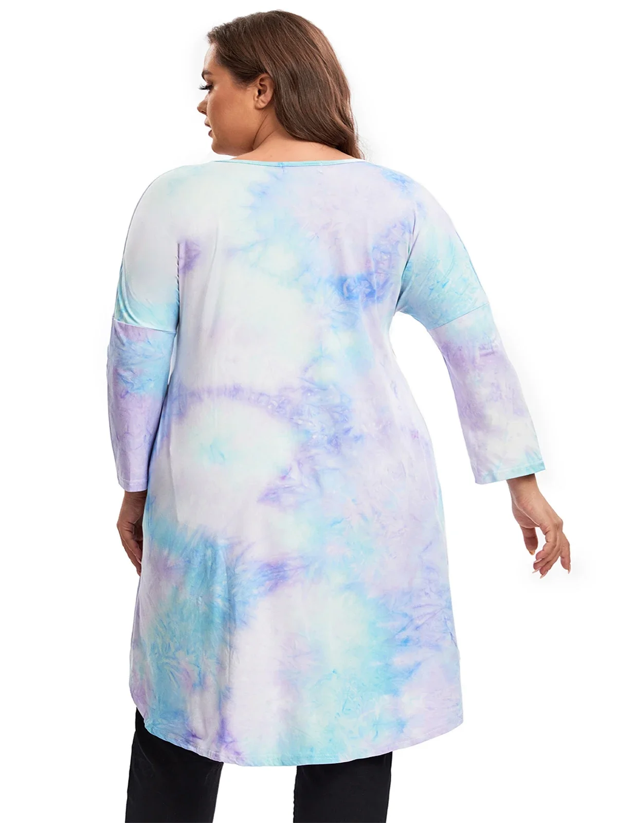 Plus Size Long Sleeve Elegant Tie Dye Tunic Tops Long Loose Spring Autumn Hi Low Swing Blouse Plus Size Clothing Women 7XL 8XL