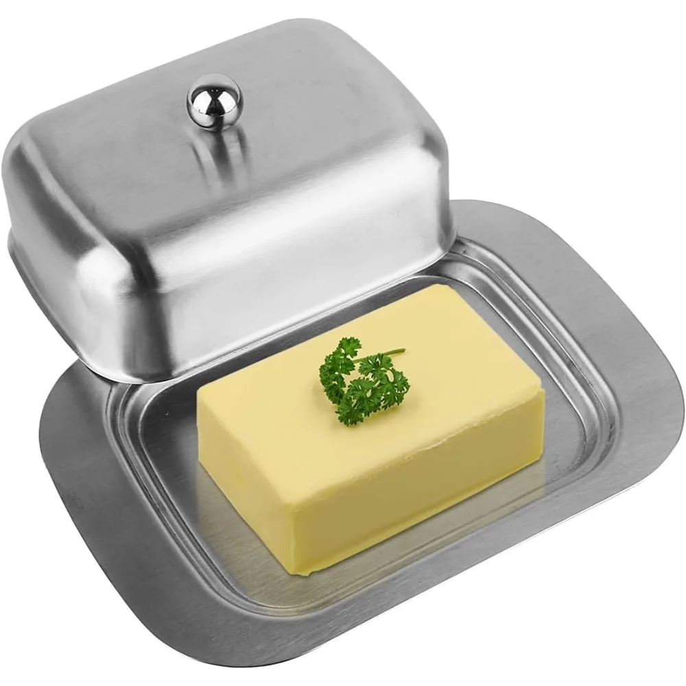 

7 inch Butter Dish Solid Stainless Steel Butter Dish Cheese Butter Container Cheese Storage Box Serving Tray with Easy Grip Lid