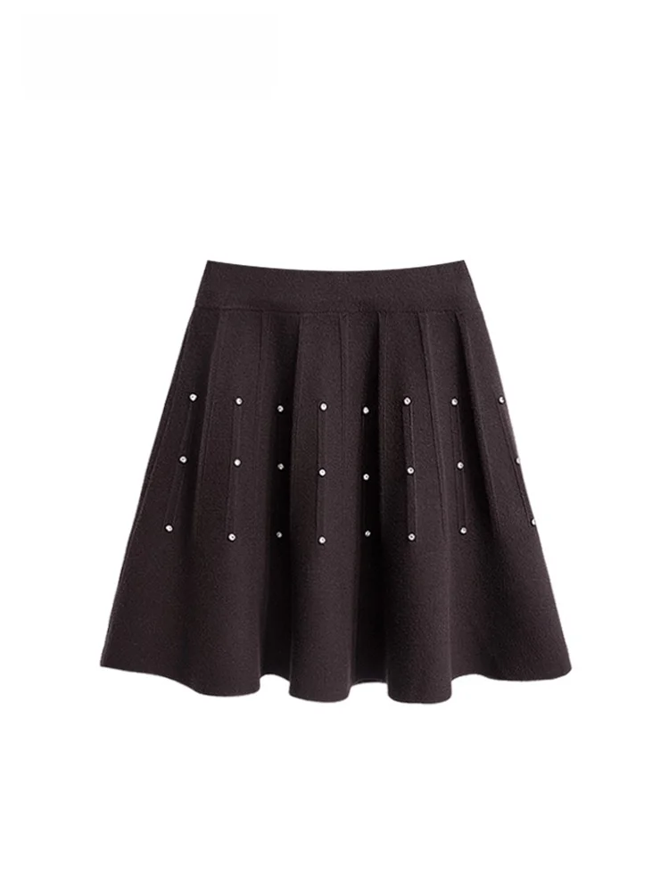 

Новая зимняя женская шерстяная юбка большого размера с высокой талией, модная, универсальная, скрывающая недостатки фигуры, с эффектом похудения