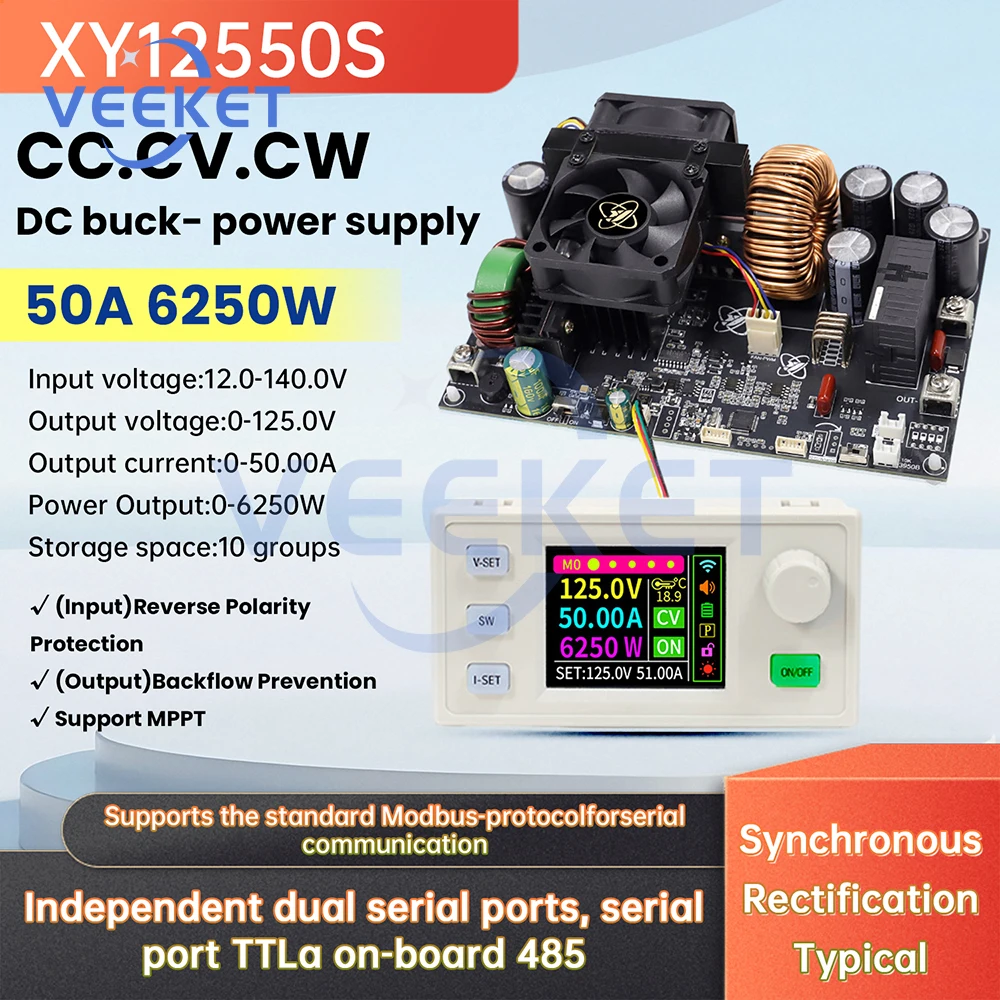 

XY12550S CNC DC Buck Power Supply 50A/6250W Adjustable Stabilized Power Supply Constant Voltage/Current DC12-140V ﻿