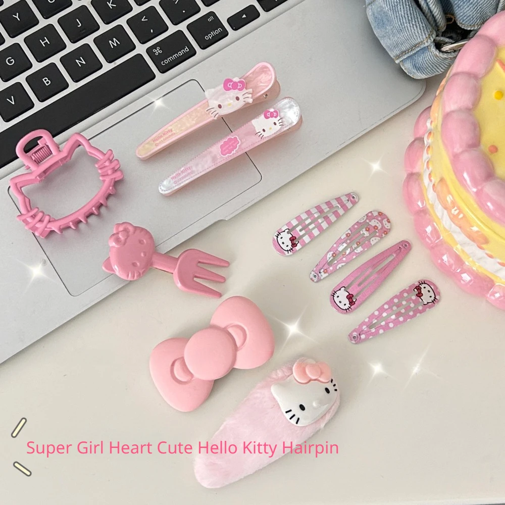 Nuovo Kawaii pink Sanrio Kitty Cat Hairpin hellobyke Hairpin Set Cute Princess KT Hairpin 10 pezzi accessorio per capelli ragazza giocattolo regalo