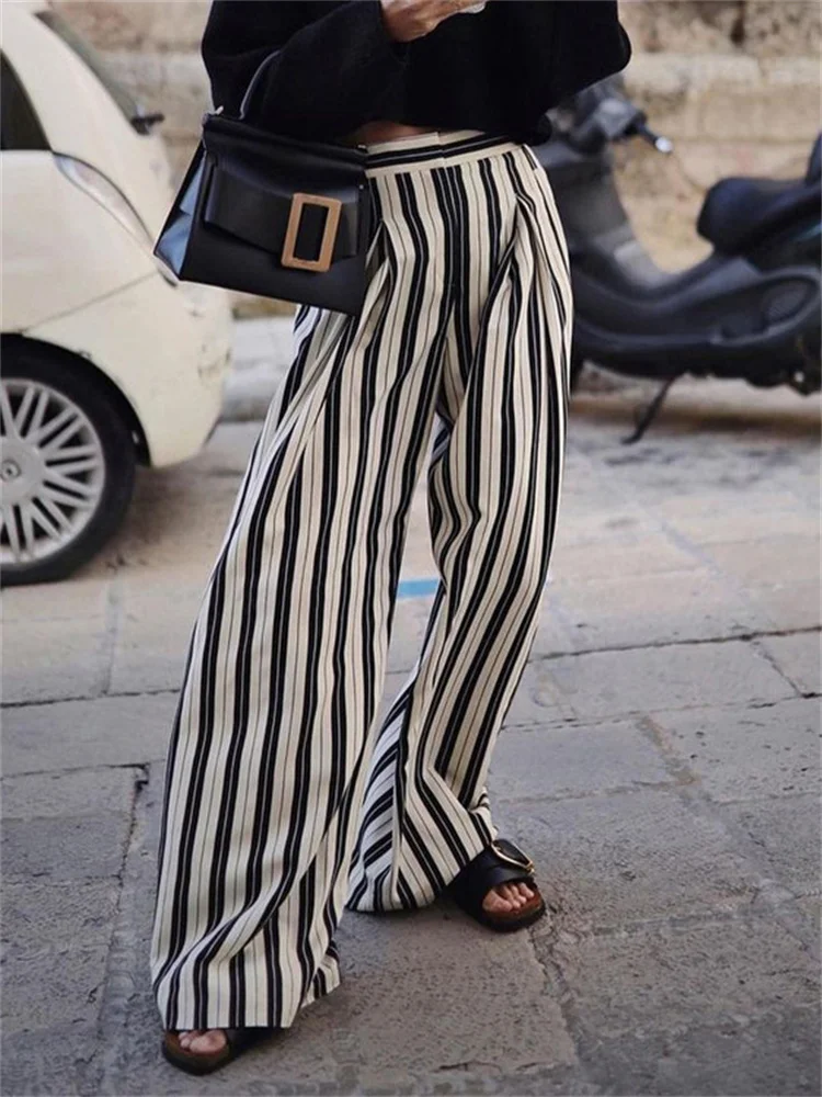 

Tossy High Waist Zebra Printed Women's Pants Fashion Loose Patchwork Wide Leg Trousers Contrast Casual Pocket Flared Trousers