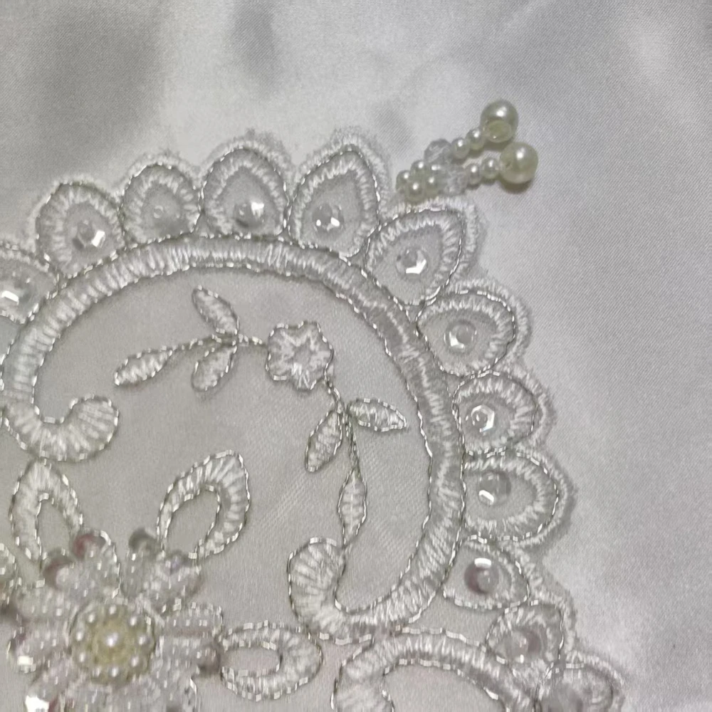 White Beaded Floral Embroidery Square Table Mat Sheer Lace Doily Wedding Table Decoration