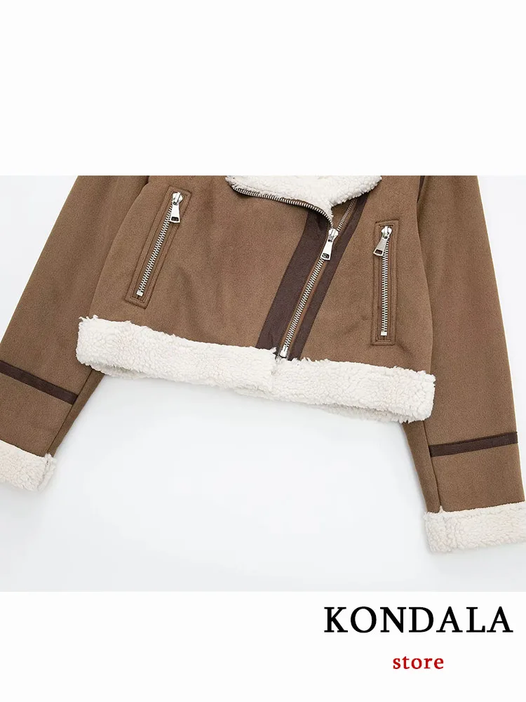 KONDALA Vintage Casual Chic Women Jacket Long Sleeve Zipper Thick Warm Short Soild Turtleneck Fashion 2022 Winter Female Coats