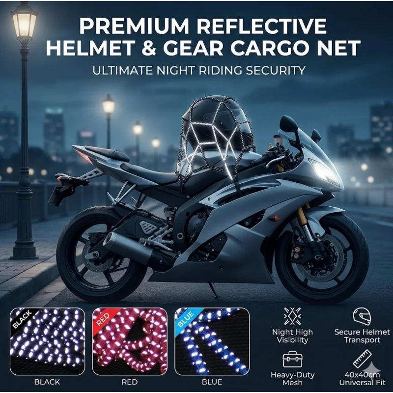 

Reflective Motorcycle Fuel Tank Net 40x40 Helmet Luggage Mesh